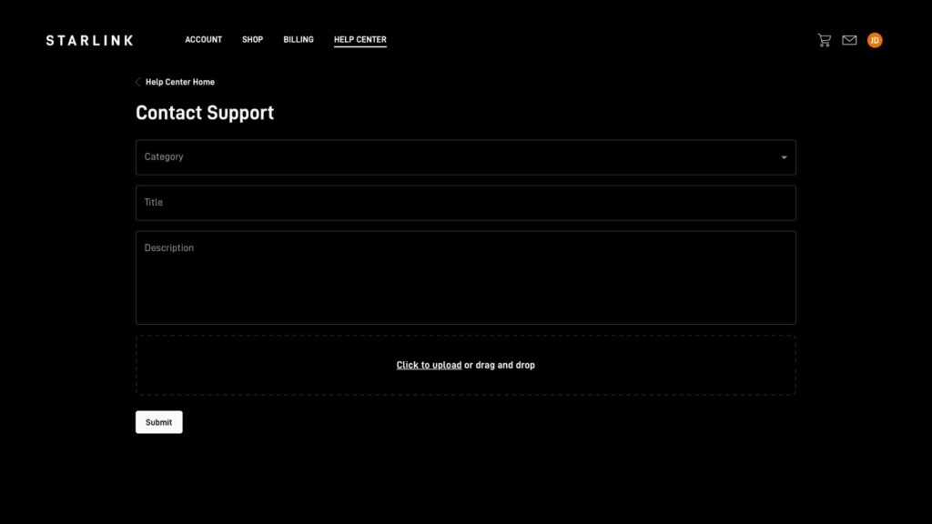 Contact Starlink support by creating a ticket