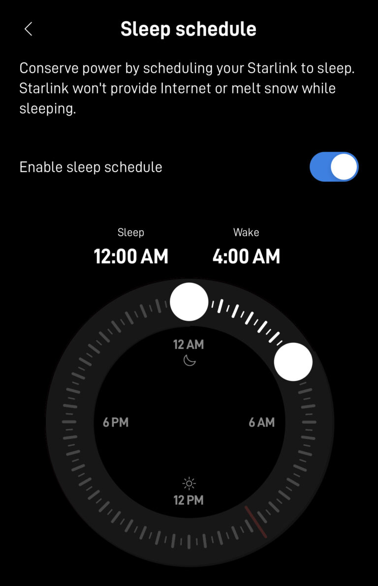 Starlink sleep mode setting