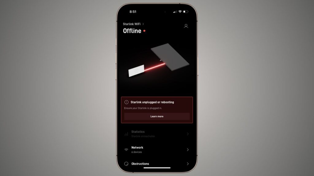 Starlink Offline - Unplugged or Rebooting Error Message In The App