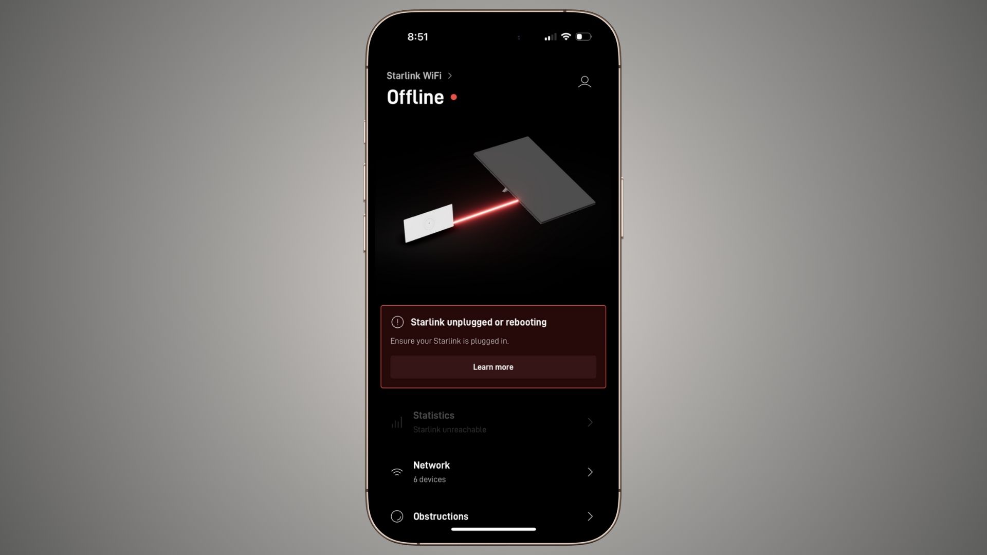Starlink Offline - Unplugged or Rebooting Error Message In The App