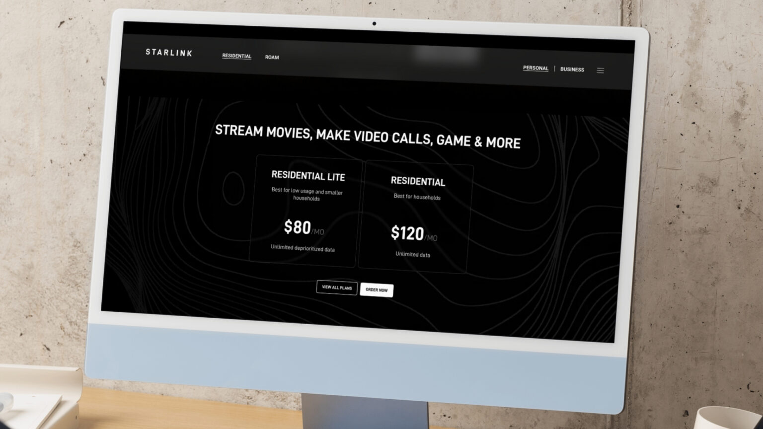 Starlink order page for Residential service