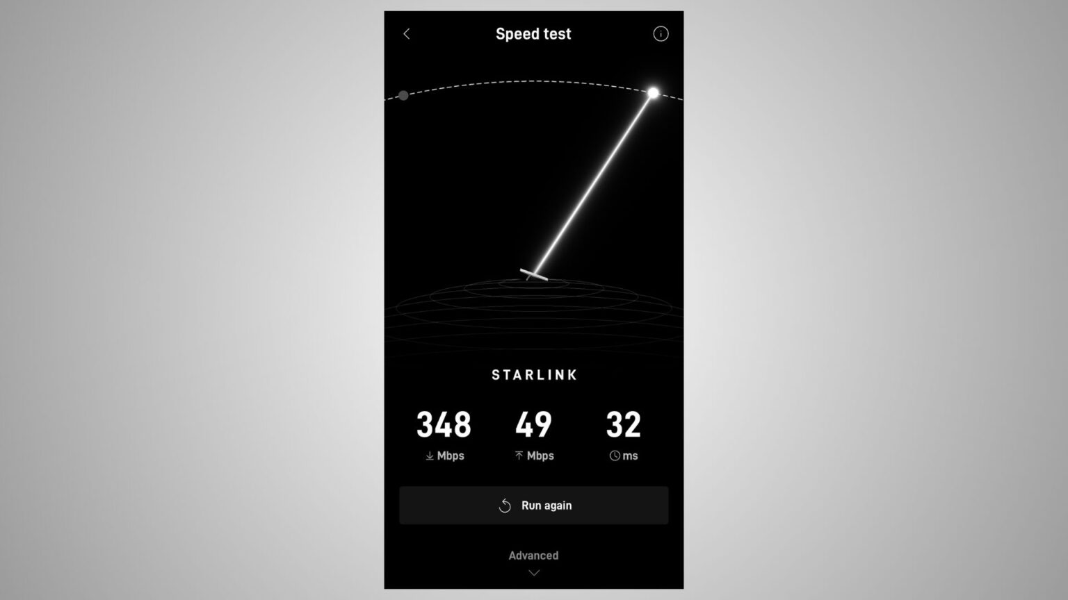 Starlink app speed test